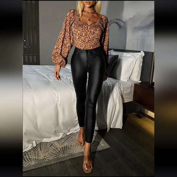 🏵️💚 Apperloth A High Waist Thermal Lined PU Leather Skinny Cropped Pants - Picture 1 of 8